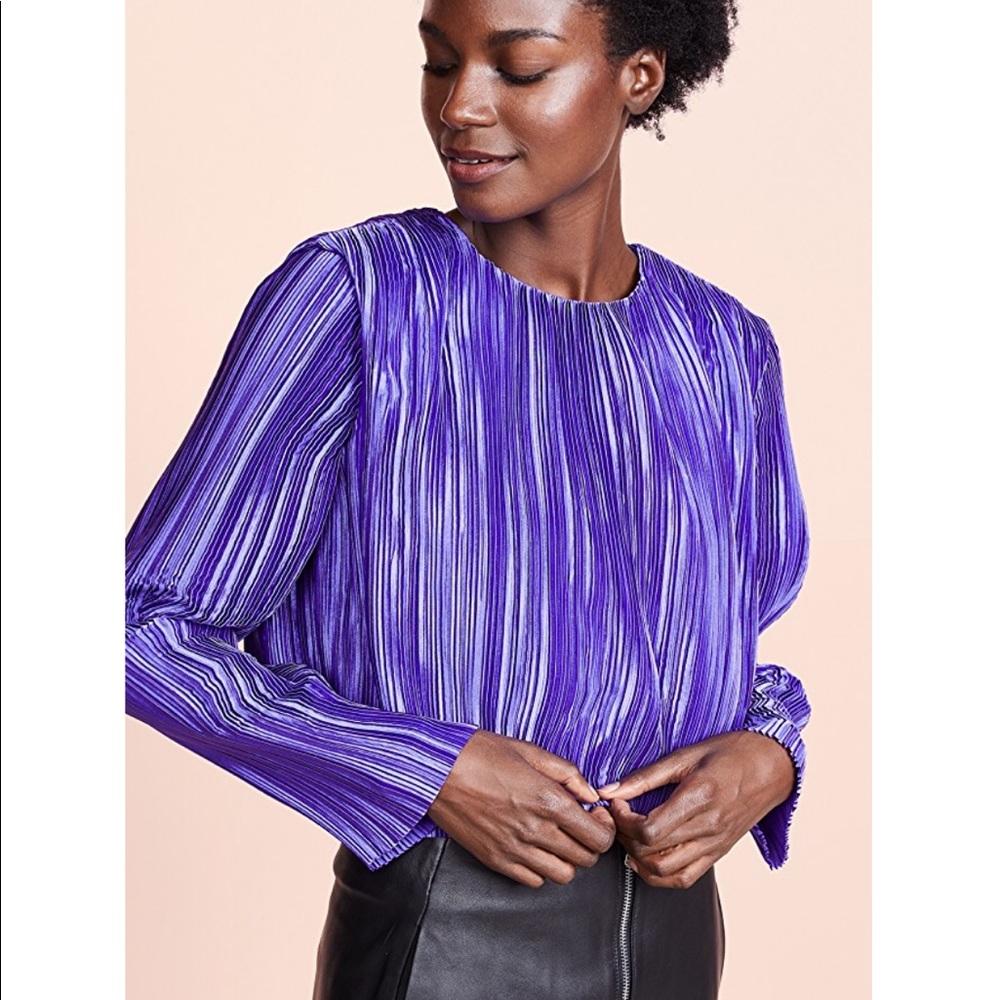Tibi Purple Pleated Plisse Crop Top